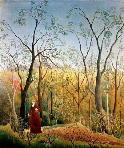 A Stroll in the Woods White Modern Wood Framed Art Print with Double Matting by Rousseau, Henri