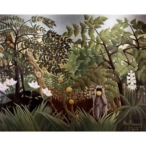 Exotic Landscape Gold Ornate Wood Framed Art Print with Double Matting by Rousseau, Henri