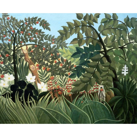 Exotic Landscape Black Modern Wood Framed Art Print with Double Matting by Rousseau, Henri