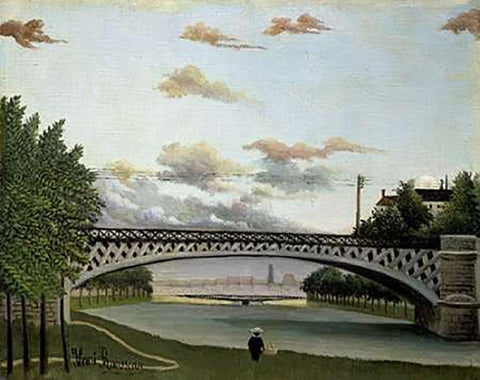 The Charenton Bridge Black Ornate Wood Framed Art Print with Double Matting by Rousseau, Henri