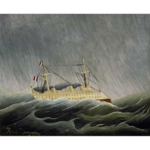 The Ship in the Storm Gold Ornate Wood Framed Art Print with Double Matting by Rousseau, Henri