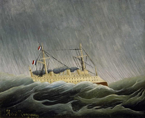 The Ship in the Storm Black Ornate Wood Framed Art Print with Double Matting by Rousseau, Henri