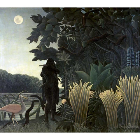 The Snake Charmer Black Modern Wood Framed Art Print by Rousseau, Henri