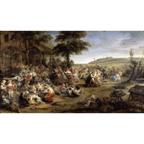 A Village Wedding White Modern Wood Framed Art Print by Rubens, Peter Paul