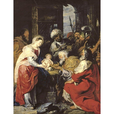 Adoration of the Kings Gold Ornate Wood Framed Art Print with Double Matting by Rubens, Peter Paul