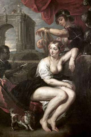 Bathsheba at the Spring Black Ornate Wood Framed Art Print with Double Matting by Rubens, Peter Paul