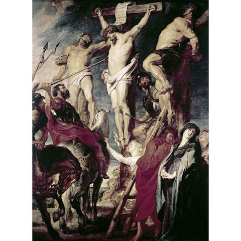 Christ On The Cross Between The Two Thieves Gold Ornate Wood Framed Art Print with Double Matting by Rubens, Peter Paul