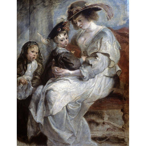 Helena Fourment and Children Gold Ornate Wood Framed Art Print with Double Matting by Rubens, Peter Paul