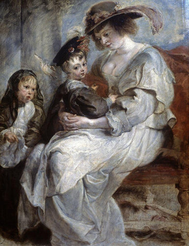 Helena Fourment and Children White Modern Wood Framed Art Print with Double Matting by Rubens, Peter Paul