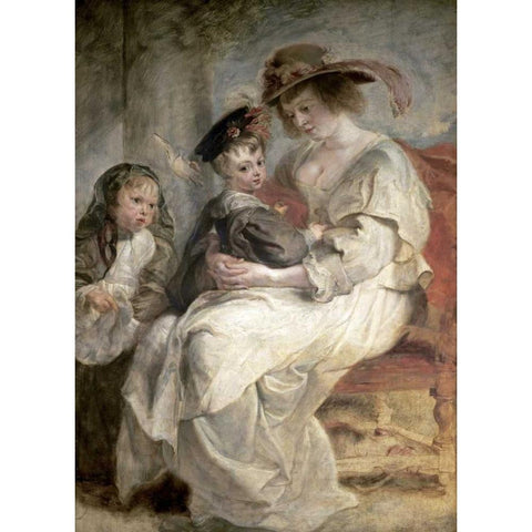 Helena Fourment and Her Children, Claire-Jeanne and Francois Black Modern Wood Framed Art Print with Double Matting by Rubens, Peter Paul