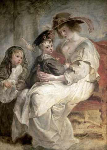 Helena Fourment and Her Children, Claire-Jeanne and Francois Black Ornate Wood Framed Art Print with Double Matting by Rubens, Peter Paul