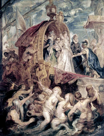 Marie De Medici Arrives In Marseilles White Modern Wood Framed Art Print with Double Matting by Rubens, Peter Paul