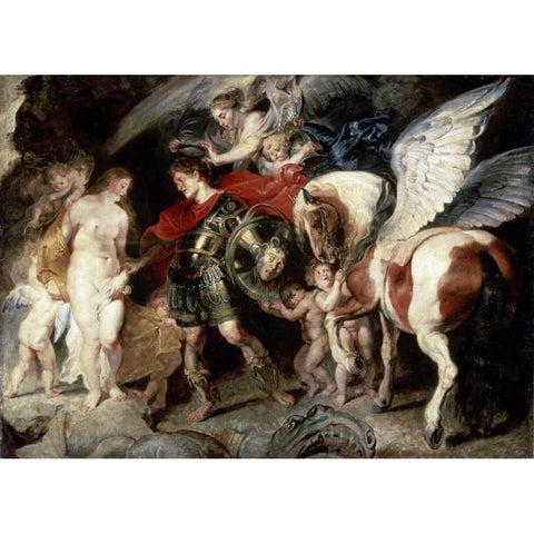 Perseus Liberating Andromeda Gold Ornate Wood Framed Art Print with Double Matting by Rubens, Peter Paul