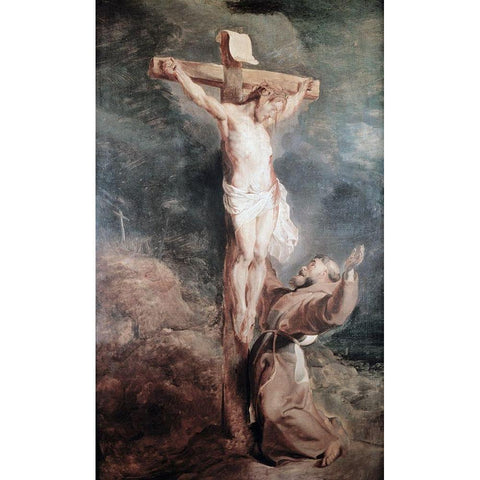 Saint Francis Before The Crucified Christ White Modern Wood Framed Art Print by Rubens, Peter Paul