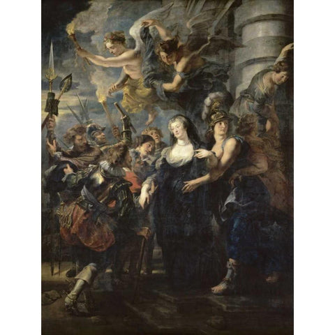 The Flight From Blois - Life of Marie de Medici, Queen of France Gold Ornate Wood Framed Art Print with Double Matting by Rubens, Peter Paul