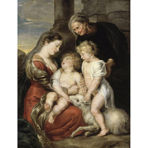 The Virgin and Child with the Infant Saint John the Baptist and Saint Elizabeth Black Modern Wood Framed Art Print with Double Matting by Rubens, Peter Paul