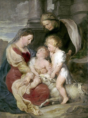 Virgin and Child With St. Elizabeth and St. John White Modern Wood Framed Art Print with Double Matting by Rubens, Peter Paul