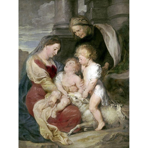 Virgin and Child With St. Elizabeth and St. John Gold Ornate Wood Framed Art Print with Double Matting by Rubens, Peter Paul