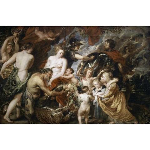 Peace and War Black Modern Wood Framed Art Print with Double Matting by Rubens, Peter Paul