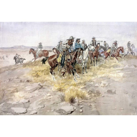 Cowboys Black Modern Wood Framed Art Print with Double Matting by Russell, Charles M.