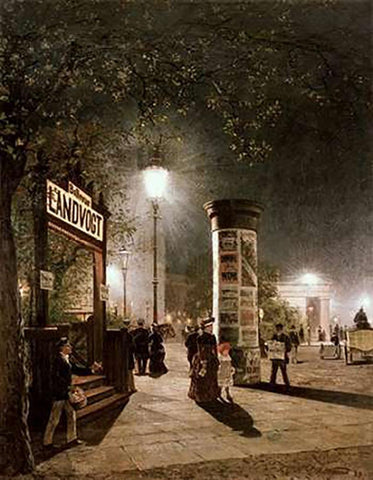 First Electric Street Light, Berlin Black Ornate Wood Framed Art Print with Double Matting by Saltzmann, Carl