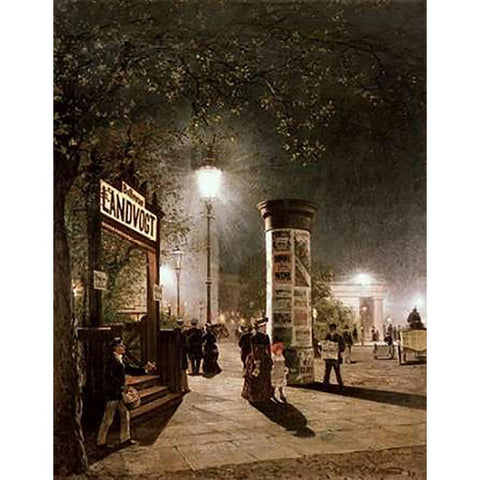First Electric Street Light, Berlin Gold Ornate Wood Framed Art Print with Double Matting by Saltzmann, Carl