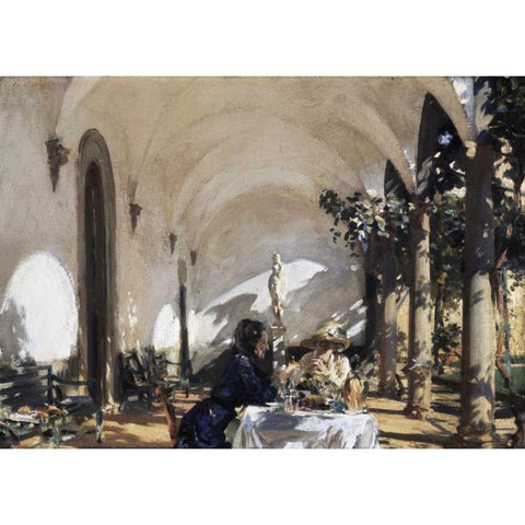 Breakfast in the Loggia White Modern Wood Framed Art Print by Sargent, John Singer