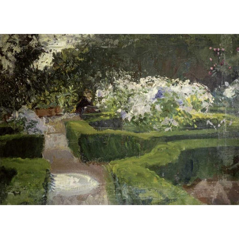 Garden at Granada Gold Ornate Wood Framed Art Print with Double Matting by Sargent, John Singer