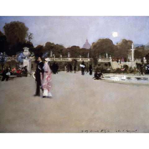 Luxembourg Gardens at Twilight Black Modern Wood Framed Art Print with Double Matting by Sargent, John Singer