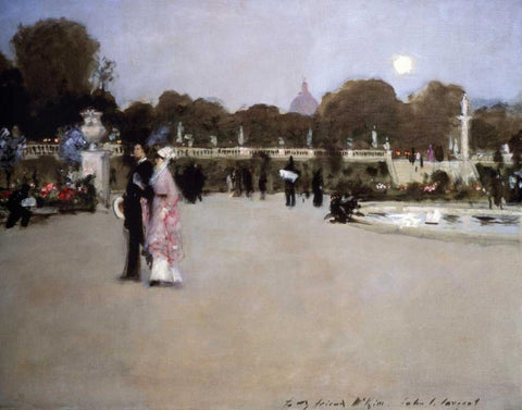 Luxembourg Gardens at Twilight White Modern Wood Framed Art Print with Double Matting by Sargent, John Singer