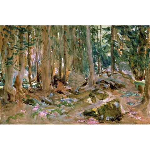Pine Forest Gold Ornate Wood Framed Art Print with Double Matting by Sargent, John Singer