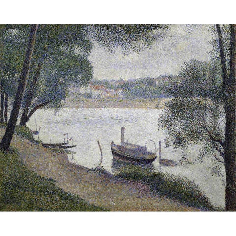 Gray Weather, Grande Jatte Black Modern Wood Framed Art Print with Double Matting by Seurat, Georges