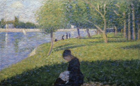 Study for A Sunday on La Grande Jatte II Black Ornate Wood Framed Art Print with Double Matting by Seurat, Georges