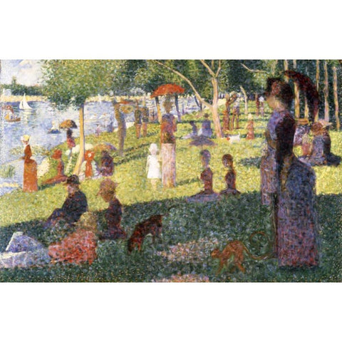 Sunday Afternoon On The Island of La Grande Jatte - Study White Modern Wood Framed Art Print by Seurat, Georges