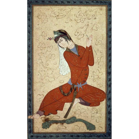 Seated Woman at Rest Black Modern Wood Framed Art Print by Shah Abbas School