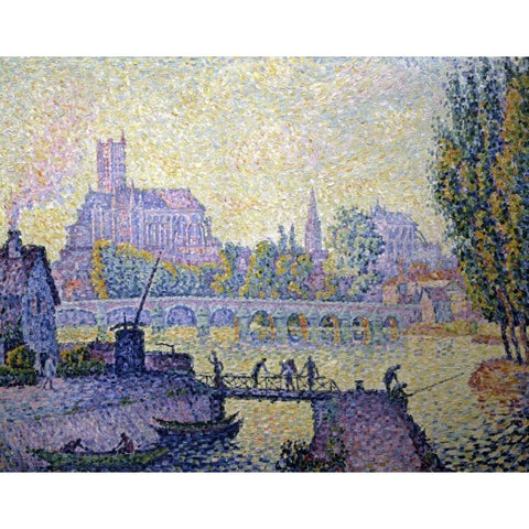 Bridge at Auxerre Le Pont Due Auxerre Black Modern Wood Framed Art Print by Signac, Paul