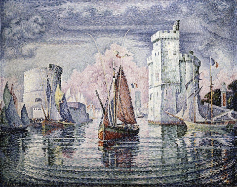 Entrance To The Port of La Rochelle White Modern Wood Framed Art Print with Double Matting by Signac, Paul