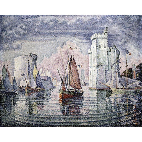 Entrance To The Port of La Rochelle Gold Ornate Wood Framed Art Print with Double Matting by Signac, Paul