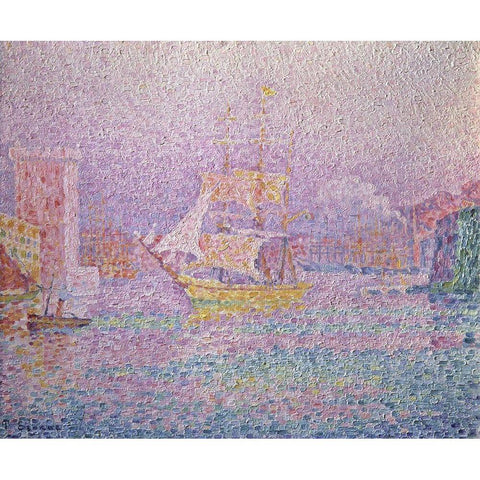 Harbor of Marseille Black Modern Wood Framed Art Print by Signac, Paul