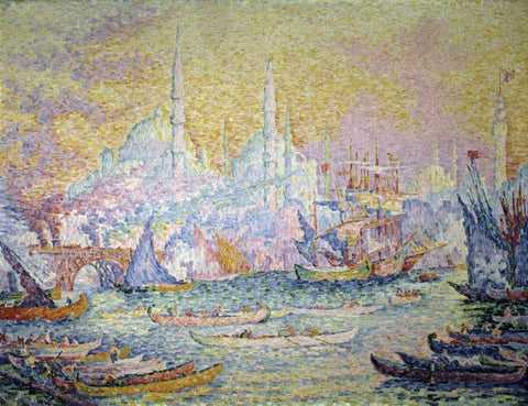 Istanbul White Modern Wood Framed Art Print with Double Matting by Signac, Paul