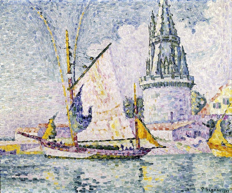 La Tour De Quatre Sergents, La Rochelle White Modern Wood Framed Art Print with Double Matting by Signac, Paul