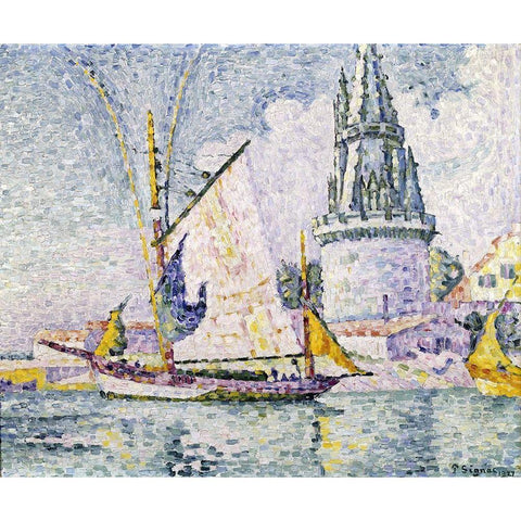 La Tour De Quatre Sergents, La Rochelle Black Modern Wood Framed Art Print with Double Matting by Signac, Paul