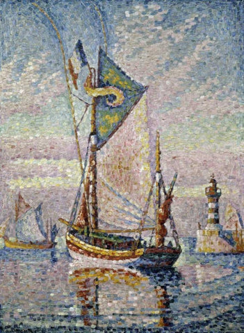Le Pont De Cancarneau White Modern Wood Framed Art Print with Double Matting by Signac, Paul