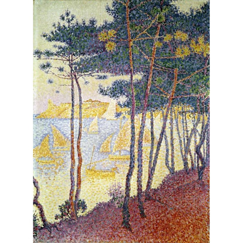Sailboats Black Modern Wood Framed Art Print by Signac, Paul