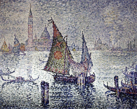 Venice: The Green Sail Black Ornate Wood Framed Art Print with Double Matting by Signac, Paul