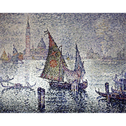 Venice: The Green Sail Gold Ornate Wood Framed Art Print with Double Matting by Signac, Paul