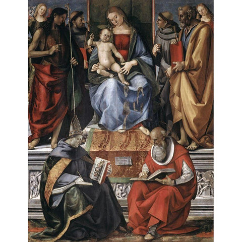 Madonna With Child Among Saints White Modern Wood Framed Art Print by Signorelli, Luca