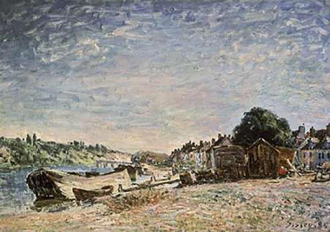 Bord De Riviere a Saint-Mammes White Modern Wood Framed Art Print with Double Matting by Sisley, Alfred