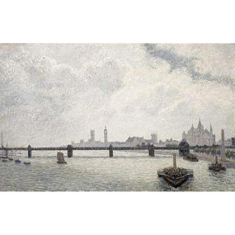 Charing Cross Bridge, London Gold Ornate Wood Framed Art Print with Double Matting by Sisley, Alfred