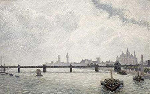 Charing Cross Bridge, London Black Ornate Wood Framed Art Print with Double Matting by Sisley, Alfred